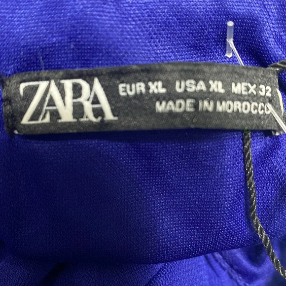 Zara NEW Blue 3D Floral Cut Out Boho Romantic Ruched Strapless Mini Dress XL - Picture 9 of 10